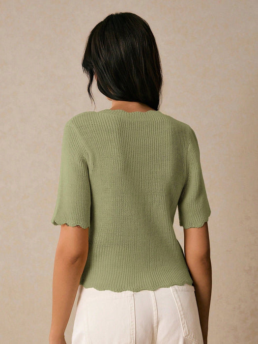 SHEIN Poéselle Blusa de punto informal de unicolor con cuello en V - Quierox - Tienda Online