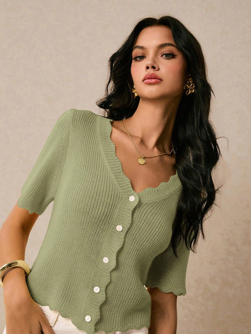 SHEIN Poéselle Blusa de punto informal de unicolor con cuello en V - Quierox - Tienda Online