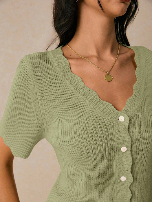 SHEIN Poéselle Blusa de punto informal de unicolor con cuello en V - Quierox - Tienda Online