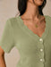 SHEIN Poéselle Blusa de punto informal de unicolor con cuello en V - Quierox - Tienda Online