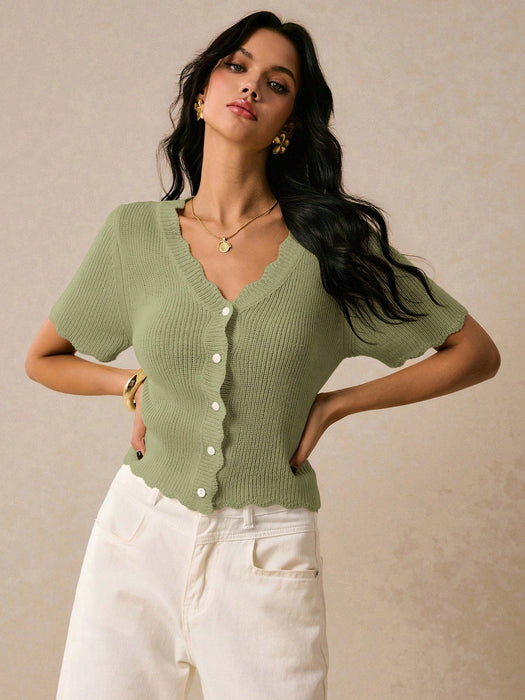 SHEIN Poéselle Blusa de punto informal de unicolor con cuello en V - Quierox - Tienda Online