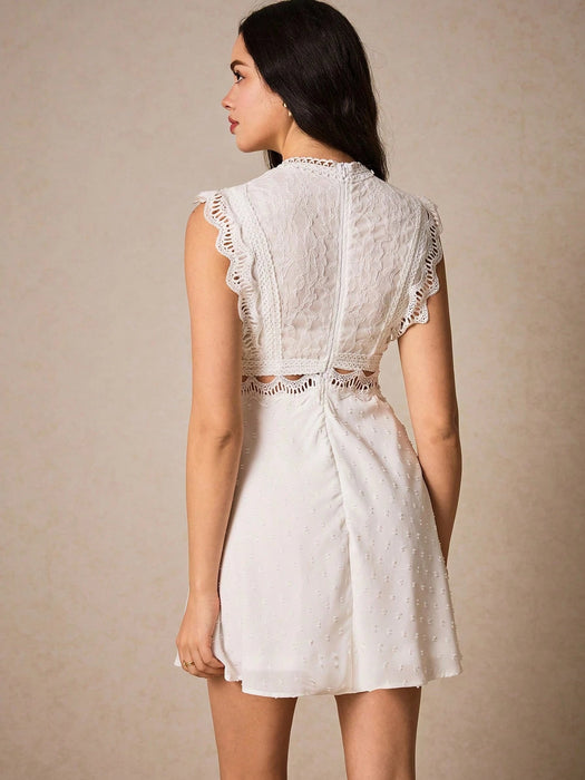 SHEIN Poéselle Vestido de encaje para mujer sin mangas, con cuello alto de encaje - Quierox - Tienda Online