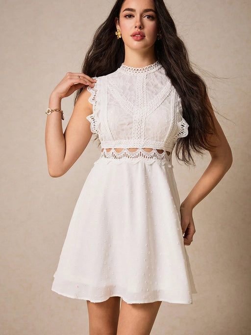 SHEIN Poéselle Vestido de encaje para mujer sin mangas, con cuello alto de encaje - Quierox - Tienda Online