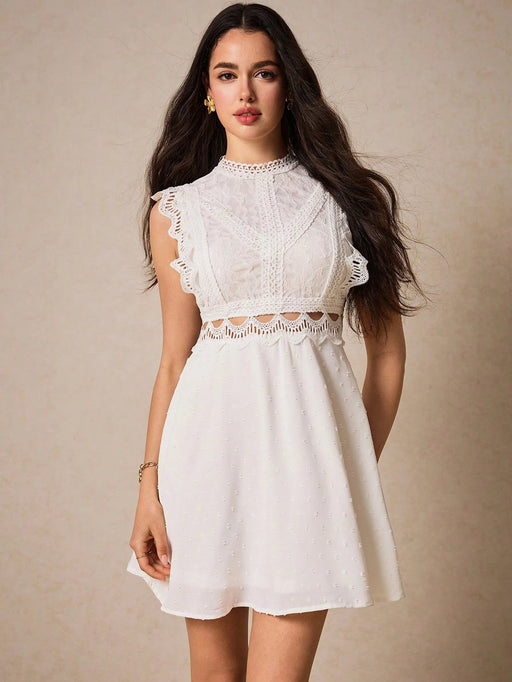 SHEIN Poéselle Vestido de encaje para mujer sin mangas, con cuello alto de encaje - Quierox - Tienda Online