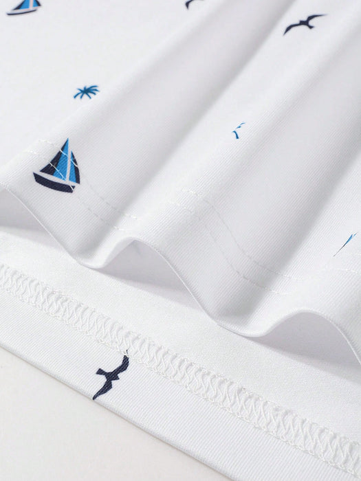 SHEIN Polo informal de manga corta con estampado de velero para hombre de Calvornis - Quierox - Tienda Online