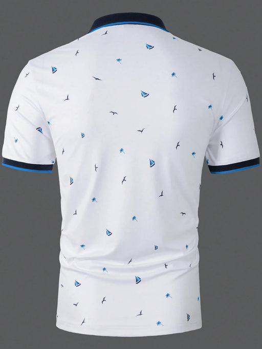 SHEIN Polo informal de manga corta con estampado de velero para hombre de Calvornis - Quierox - Tienda Online