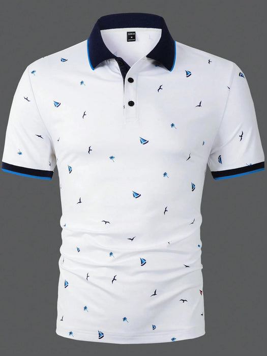 SHEIN Polo informal de manga corta con estampado de velero para hombre de Calvornis - Quierox - Tienda Online