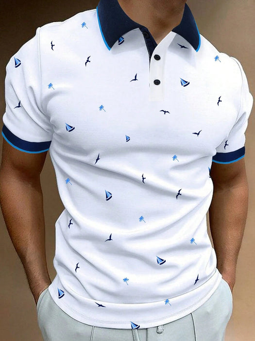 SHEIN Polo informal de manga corta con estampado de velero para hombre de Calvornis - Quierox - Tienda Online