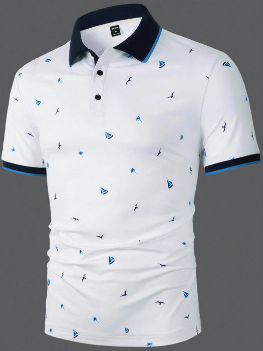 SHEIN Polo informal de manga corta con estampado de velero para hombre de Calvornis - Quierox - Tienda Online