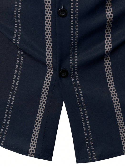 Shein Polo ligero de rayas geométricas para hombre, estilo casual de negocios - Quierox - Tienda Online