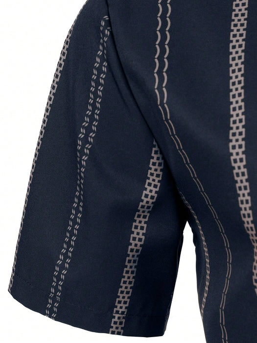 Shein Polo ligero de rayas geométricas para hombre, estilo casual de negocios - Quierox - Tienda Online