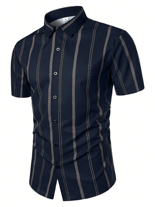 Shein Polo ligero de rayas geométricas para hombre, estilo casual de negocios - Quierox - Tienda Online