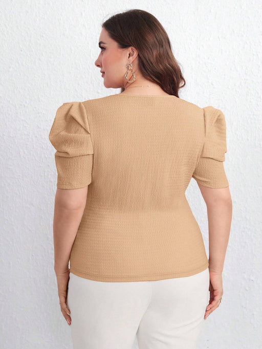 SHEIN Privé Camiseta De Talla Grande Con Cuello En V, Manga Corta Abombada - Quierox - Tienda Online
