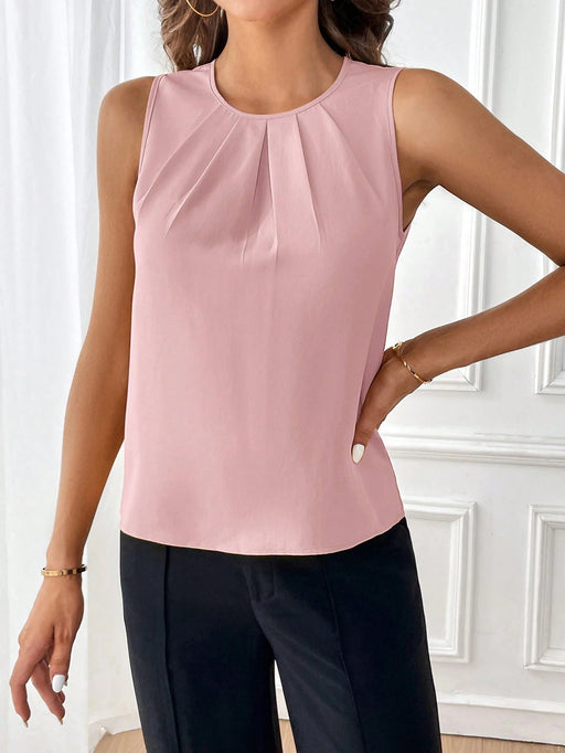 SHEIN Privé Camisetta sin mangas monocolor dettagli plissettato - Quierox - Tienda Online