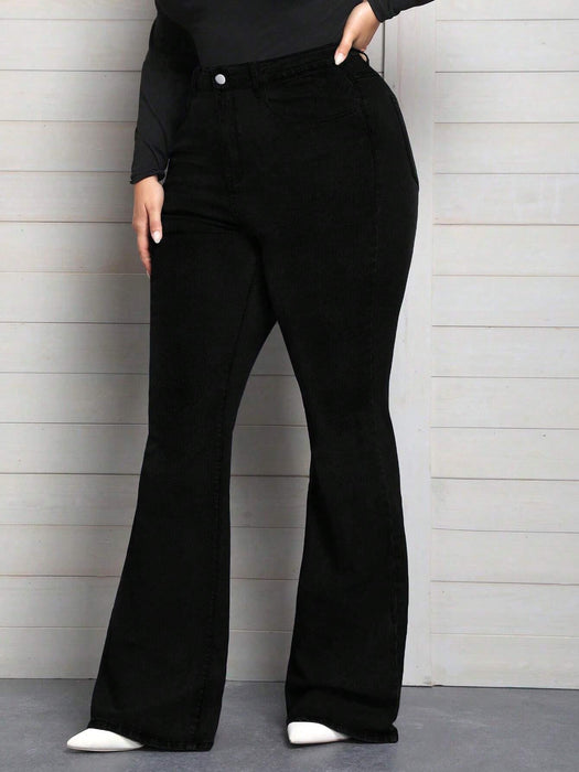 SHEIN Privé Plus Vaqueros acampanados elásticos de talla grande para mujer - Quierox - Tienda Online