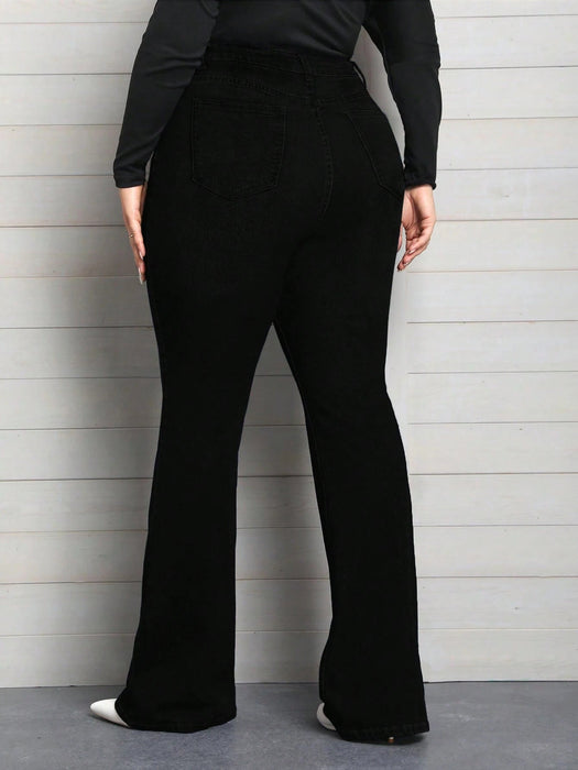 SHEIN Privé Plus Vaqueros acampanados elásticos de talla grande para mujer - Quierox - Tienda Online