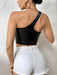 SHEIN Privé Top crop de un hombro bajo hanky PU - Quierox - Tienda Online
