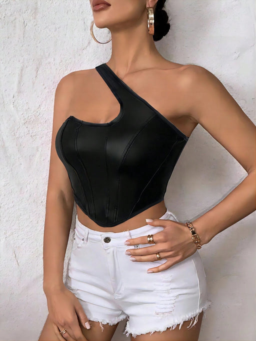 SHEIN Privé Top crop de un hombro bajo hanky PU - Quierox - Tienda Online