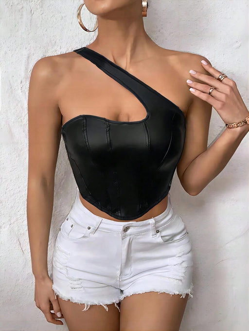 SHEIN Privé Top crop de un hombro bajo hanky PU - Quierox - Tienda Online