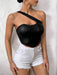 SHEIN Privé Top crop de un hombro bajo hanky PU - Quierox - Tienda Online