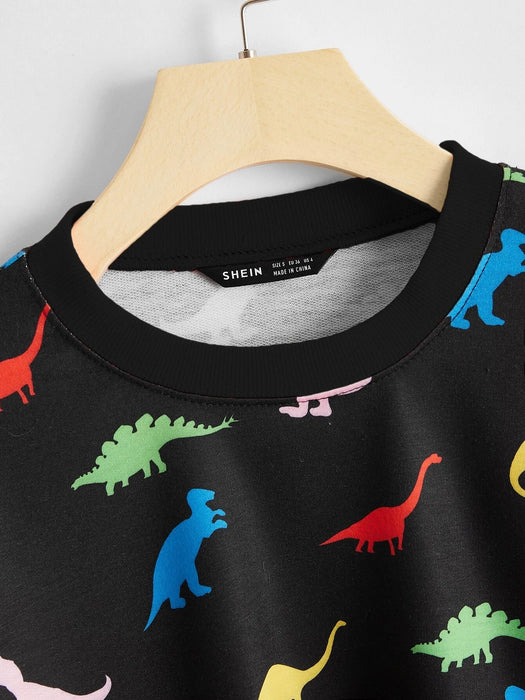 SHEIN Pullover corto con dinosaurio ribete en contraste - Quierox - Tienda Online