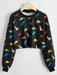 SHEIN Pullover corto con dinosaurio ribete en contraste - Quierox - Tienda Online