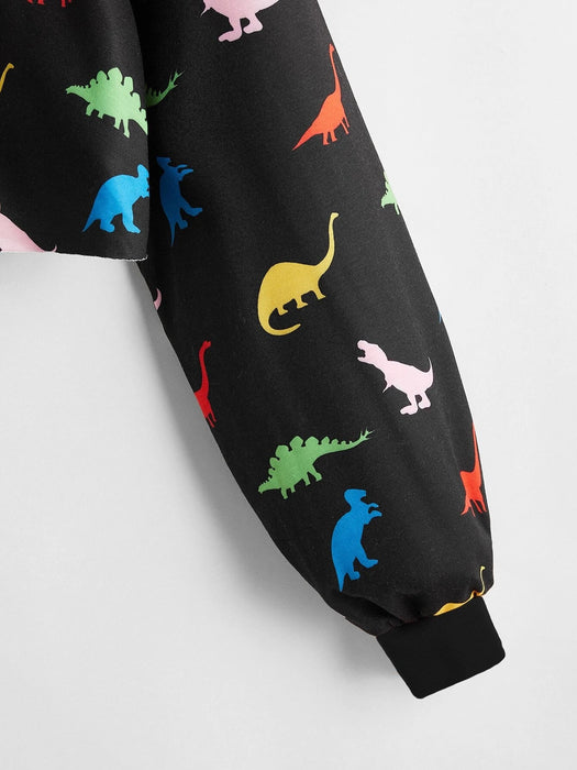 SHEIN Pullover corto con dinosaurio ribete en contraste - Quierox - Tienda Online
