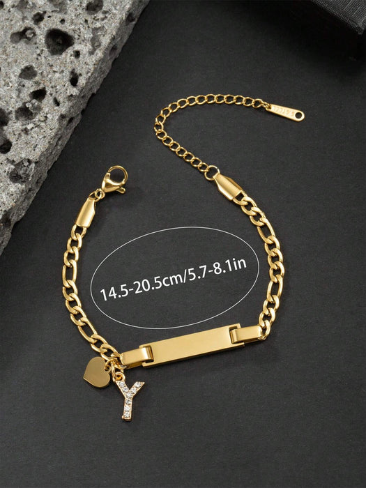 SHEIN Pulsera ajustable de acero inoxidable con incrustaciones de diamantes con inicial C - Quierox - Tienda Online