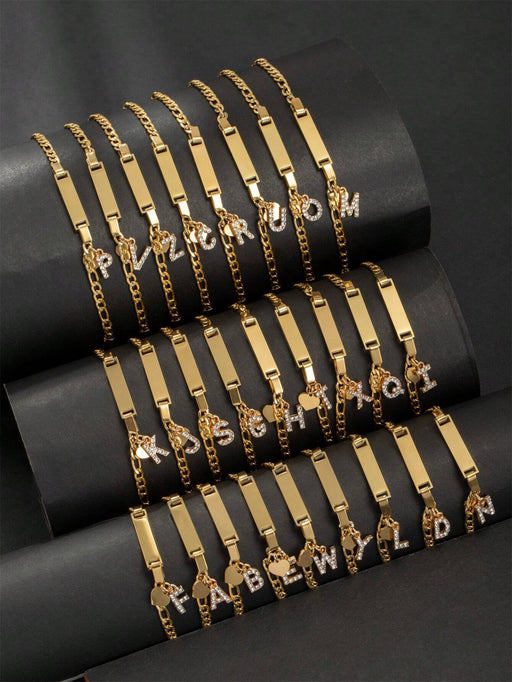 SHEIN Pulsera ajustable de acero inoxidable con incrustaciones de diamantes con inicial C - Quierox - Tienda Online