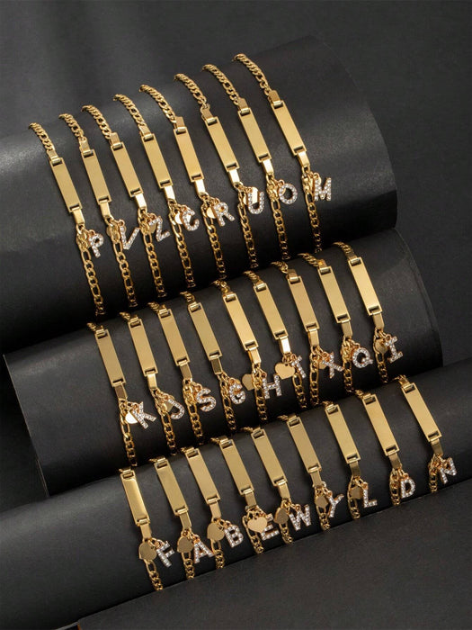 SHEIN Pulsera ajustable de acero inoxidable con incrustaciones de diamantes con inicial C - Quierox - Tienda Online