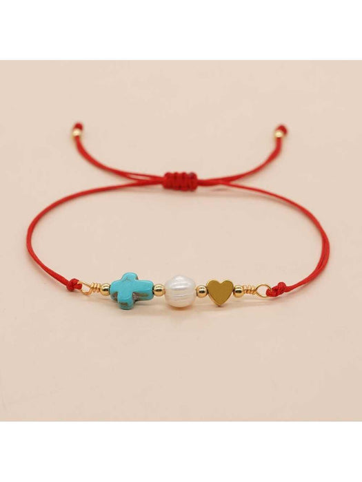 SHEIN Pulsera ajustable de la suerte con cuentas de cobre, perlas de imitación y concha - Quierox - Tienda Online
