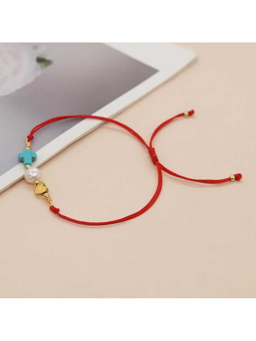 SHEIN Pulsera ajustable de la suerte con cuentas de cobre, perlas de imitación y concha - Quierox - Tienda Online