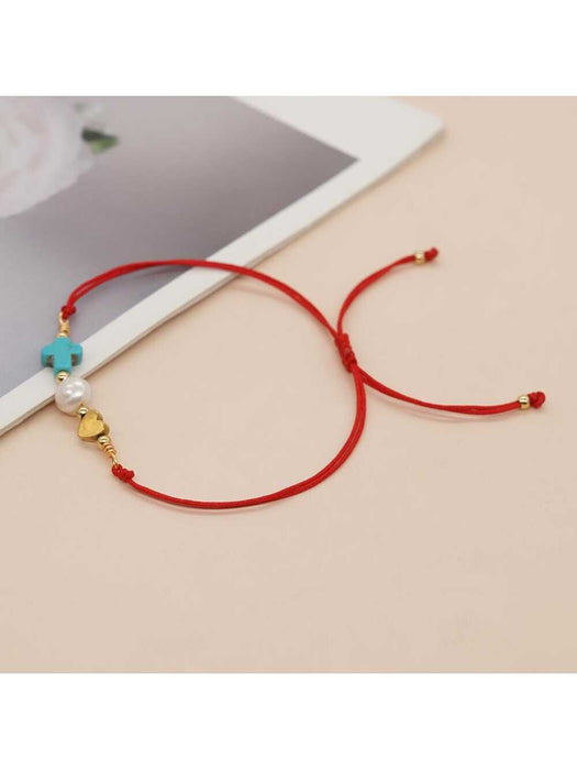 SHEIN Pulsera ajustable de la suerte con cuentas de cobre, perlas de imitación y concha - Quierox - Tienda Online