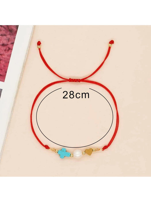 SHEIN Pulsera ajustable de la suerte con cuentas de cobre, perlas de imitación y concha - Quierox - Tienda Online