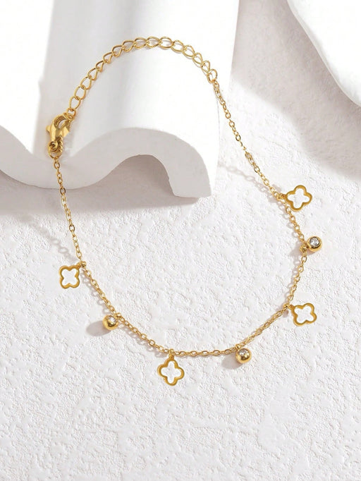 SHEIN Pulsera con colgante de trébol de cuatro hojas de acero inoxidable - Quierox - Tienda Online