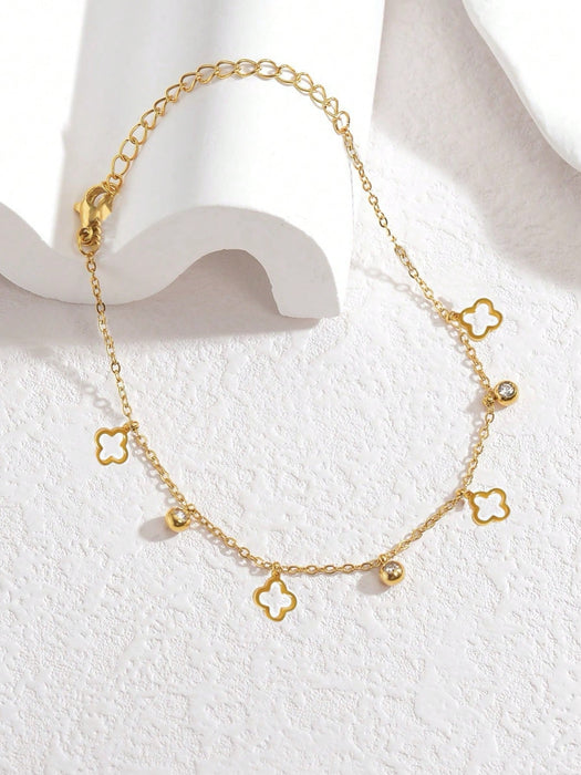 SHEIN Pulsera con colgante de trébol de cuatro hojas de acero inoxidable - Quierox - Tienda Online