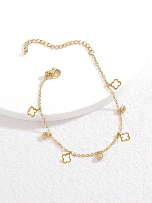 SHEIN Pulsera con colgante de trébol de cuatro hojas de acero inoxidable - Quierox - Tienda Online