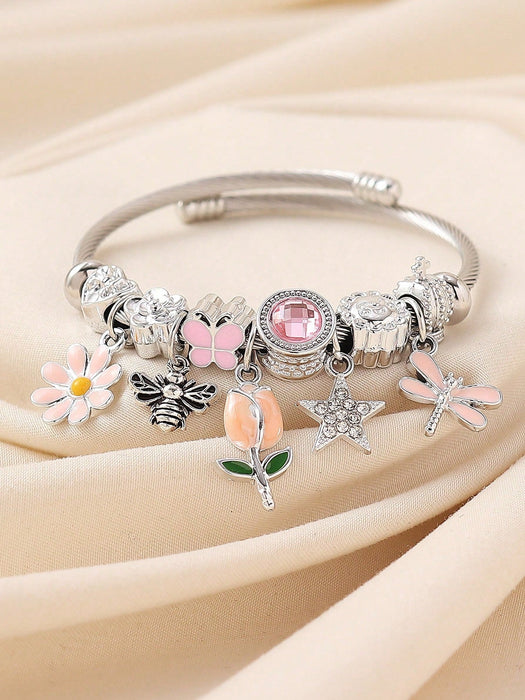 SHEIN Pulsera con pintura de mariposa y margarita con elementos de corazón y bailarina - Quierox - Tienda Online