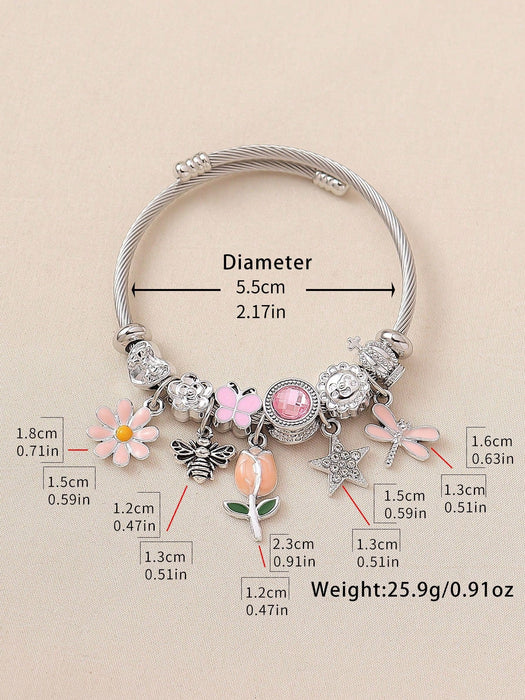 SHEIN Pulsera con pintura de mariposa y margarita con elementos de corazón y bailarina - Quierox - Tienda Online