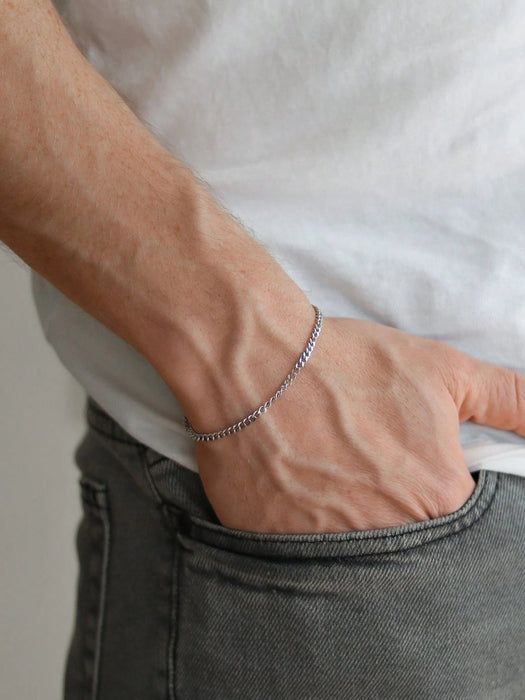 Shein Pulsera sencilla ajustable de acero inoxidable plateado para hombre - Quierox - Tienda Online