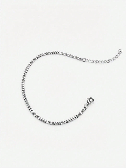 Shein Pulsera sencilla ajustable de acero inoxidable plateado para hombre - Quierox - Tienda Online