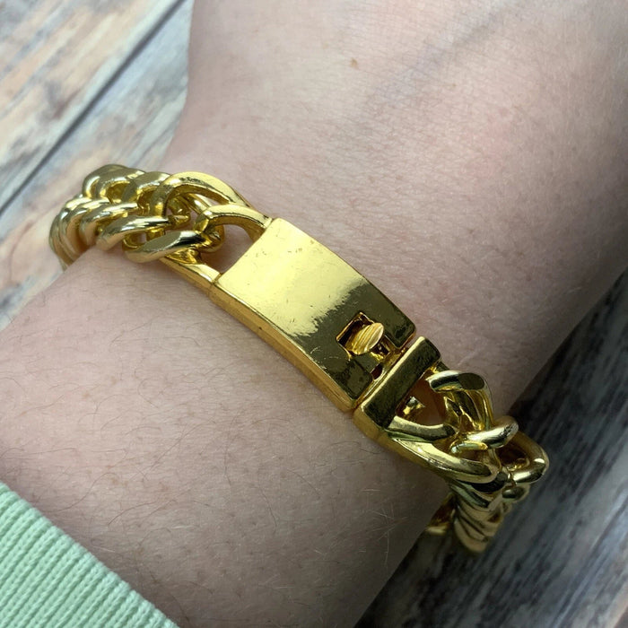 Shein Pulsera unisex de cadena de eslabones cubanos de 7 7/8 pulgadas en tono dorado brillante - Quierox - Tienda Online