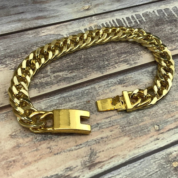 Shein Pulsera unisex de cadena de eslabones cubanos de 7 7/8 pulgadas en tono dorado brillante - Quierox - Tienda Online