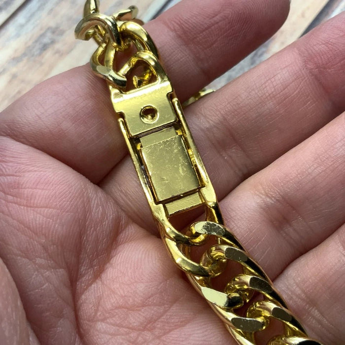 Shein Pulsera unisex de cadena de eslabones cubanos de 7 7/8 pulgadas en tono dorado brillante - Quierox - Tienda Online