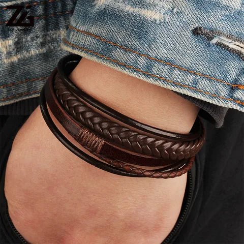 Shein pulseras trenzadas de cuero para hombres, brazalete en marrón con pulsera magnética - Quierox - Tienda Online