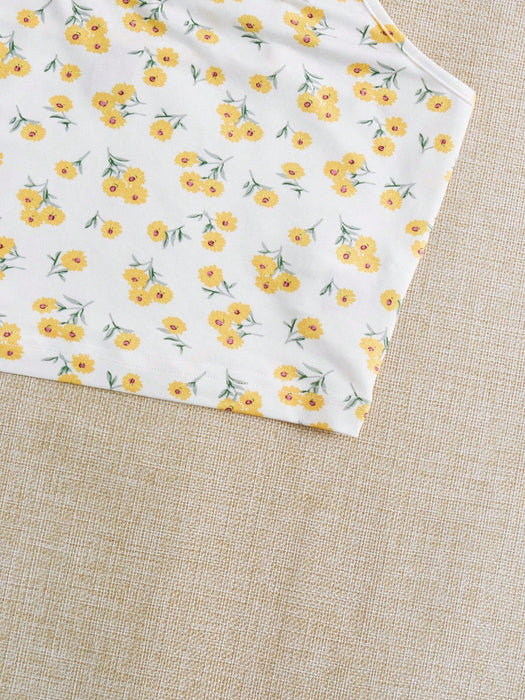 SHEIN Qutie Top camisola con ribete de encaje y estampado floral de ditsy - Quierox - Tienda Online