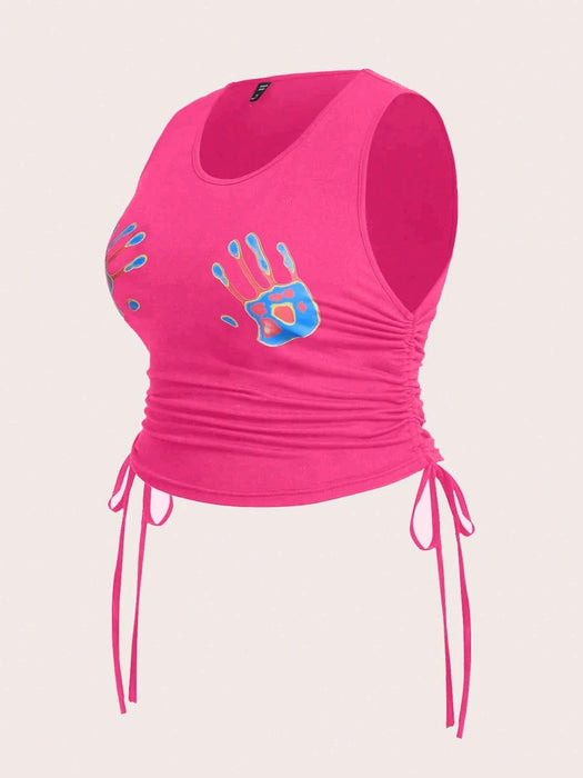 SHEIN Qutie Top tank huella de la mano con estampado con cordón lateral - Quierox - Tienda Online