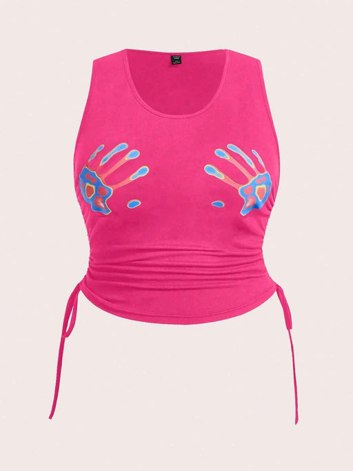 SHEIN Qutie Top tank huella de la mano con estampado con cordón lateral - Quierox - Tienda Online