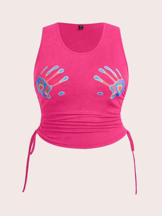 SHEIN Qutie Top tank huella de la mano con estampado con cordón lateral - Quierox - Tienda Online