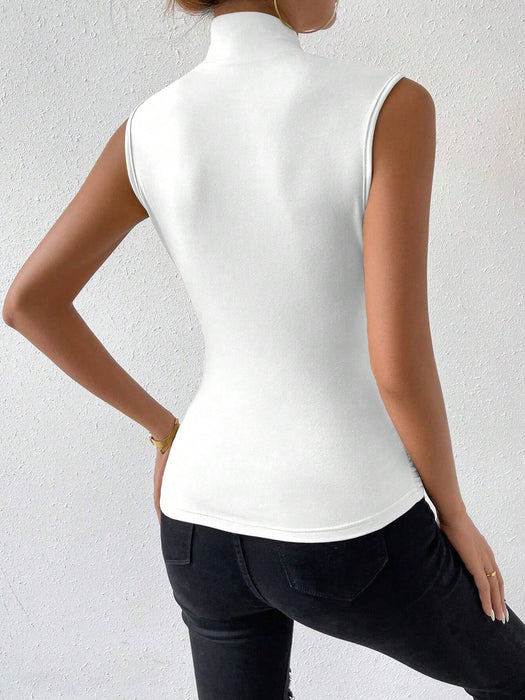 Shein Rafferiza Camiseta sin mangas plisada cruzada de color liso para mujer - Quierox - Tienda Online